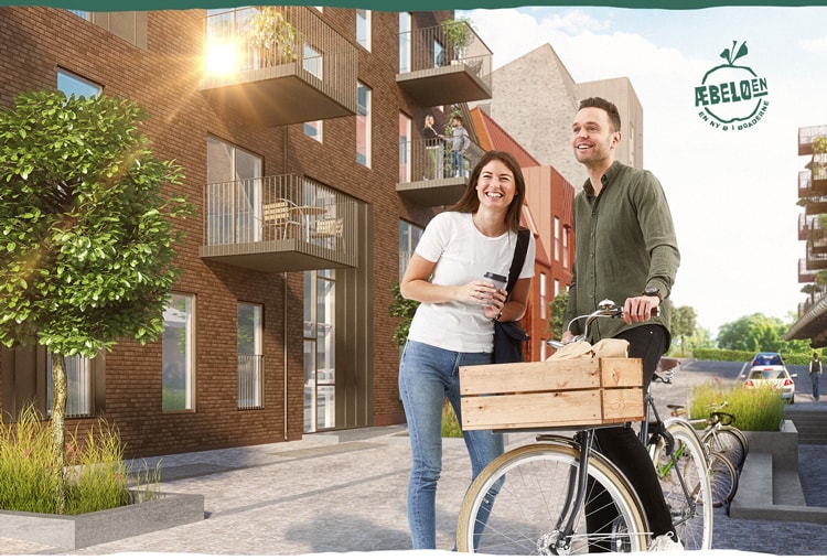 Visualisering af det nye kvarter Æbleøen i øgaderne i Aarhus C. 